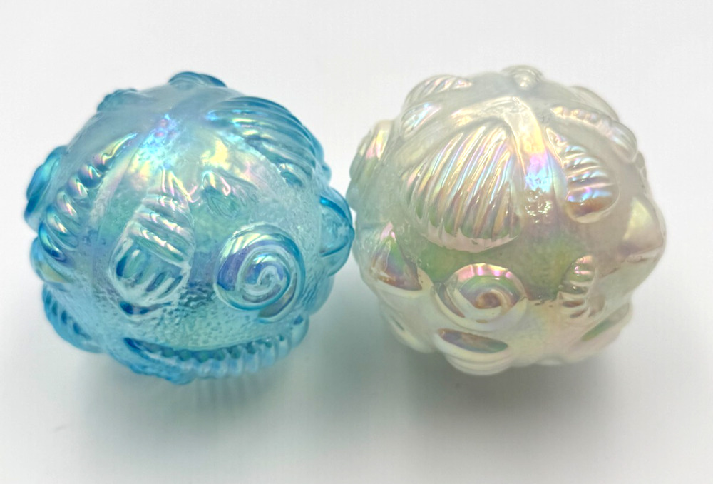 Set of 2 Iridescent Glass Orbs Spheres Raised 3D Seashell Coastal Beach Filler